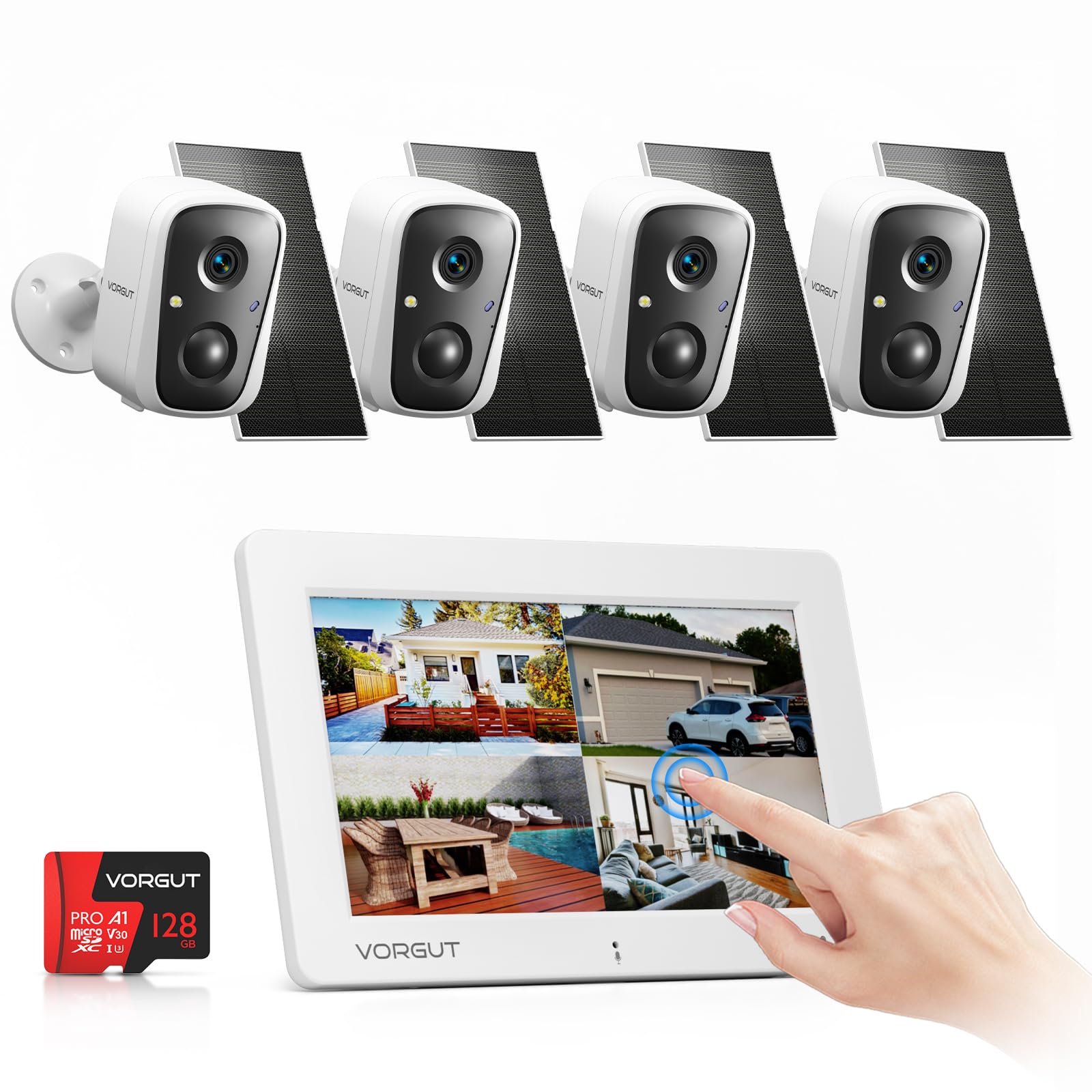 Amazon.co.jp: VORGUT 防犯カメラ 屋外 ソーラー モニター付き 4台